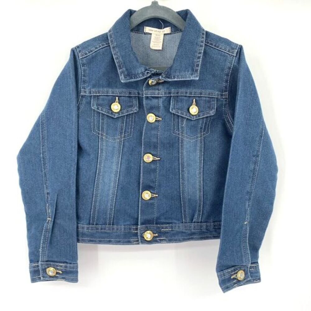 One Step Up Blue Denim Jacket with Rhineston Buttons Cotton Blend Girls Size 5/6 - Picture 6 of 7